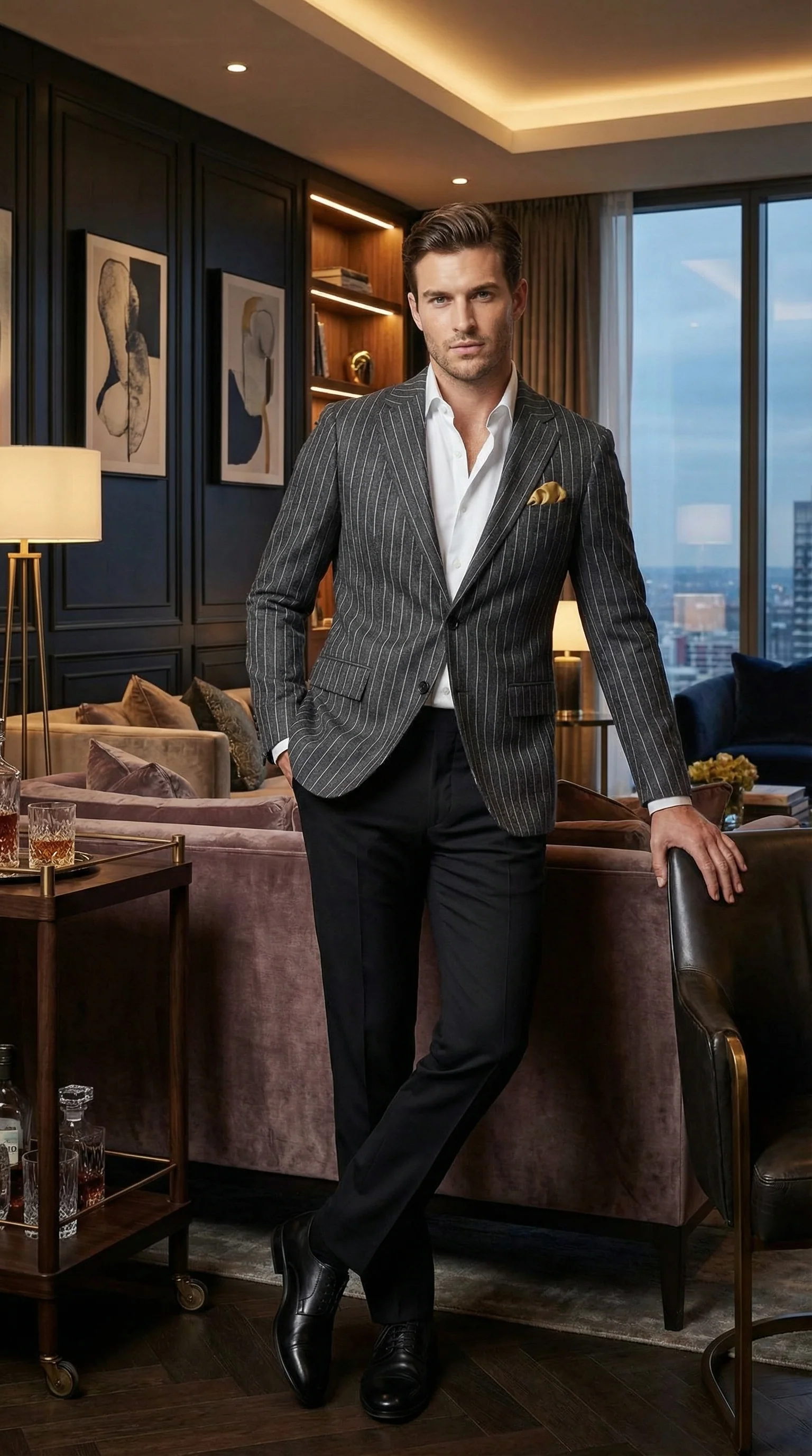 Mens Charcoal Pinstripe Blazer – Classic Tailored Formal Jacket for Business, Office and Evening Wear - Image 9