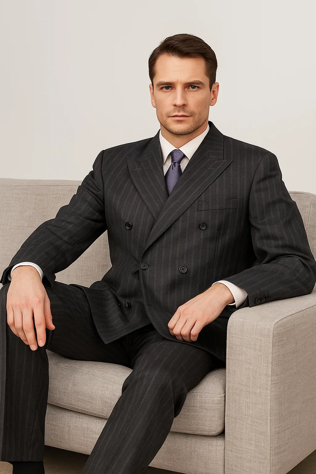 Men'S Charcoal Pinstripe Double Breasted Suits - Color: Dark Grey Suit - Image 5