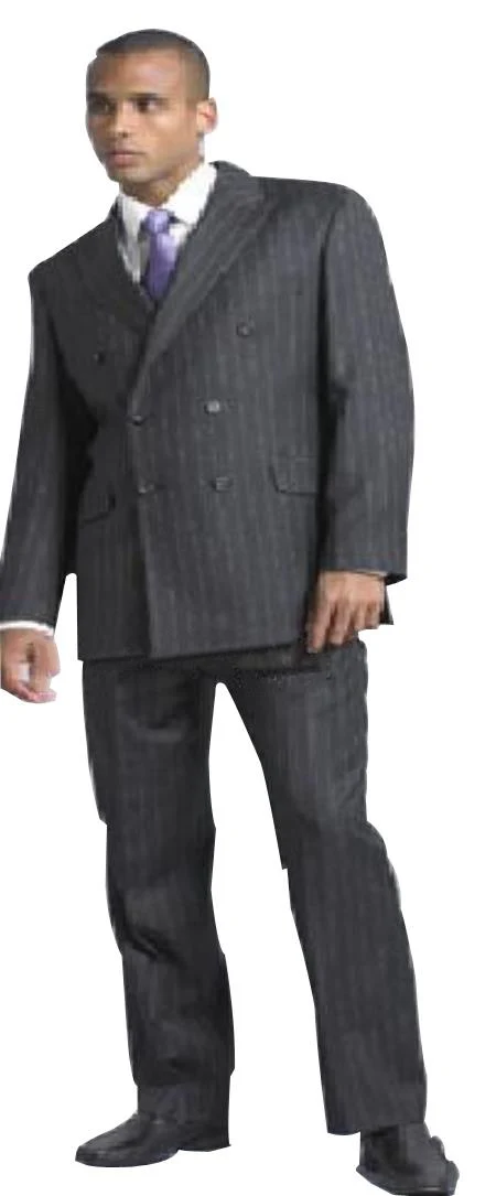 Men'S Charcoal Pinstripe Double Breasted Suits - Color: Dark Grey Suit - Image 7