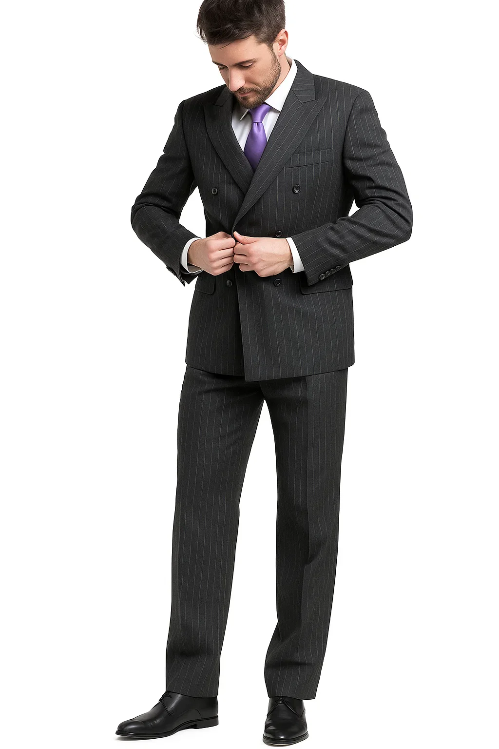 Men'S Charcoal Pinstripe Double Breasted Suits - Color: Dark Grey Suit - Image 8