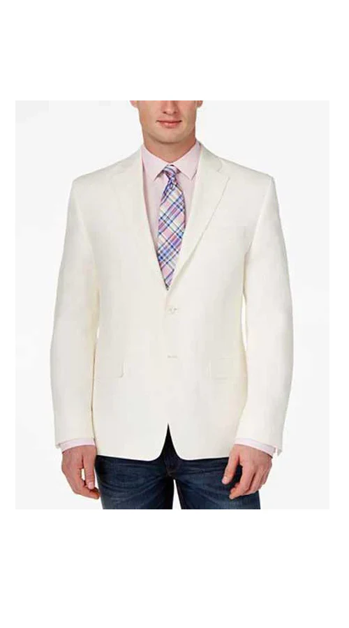Men's Classic Fit 2 Button White Solid Linen Sport Coat Blazer - Image 9