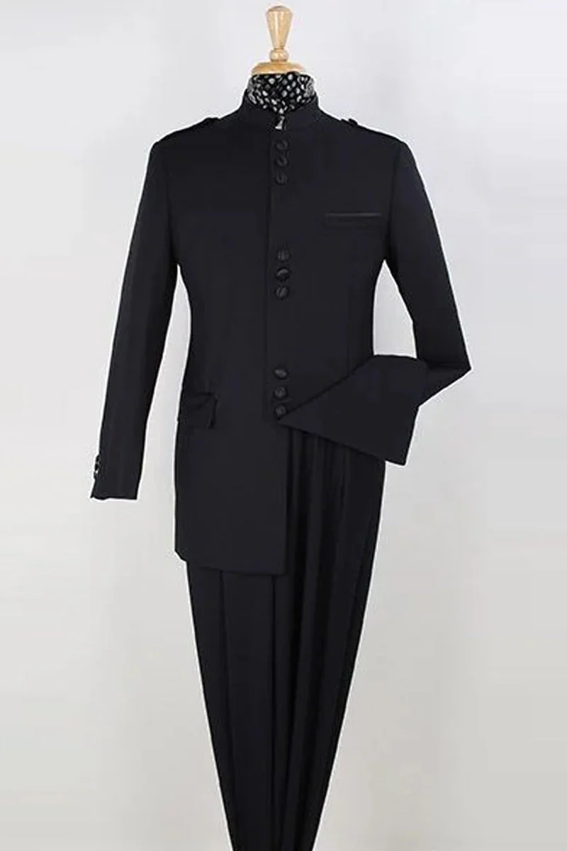 Apollo King "Black Classic Military Mandarin Safari Suit for Men"