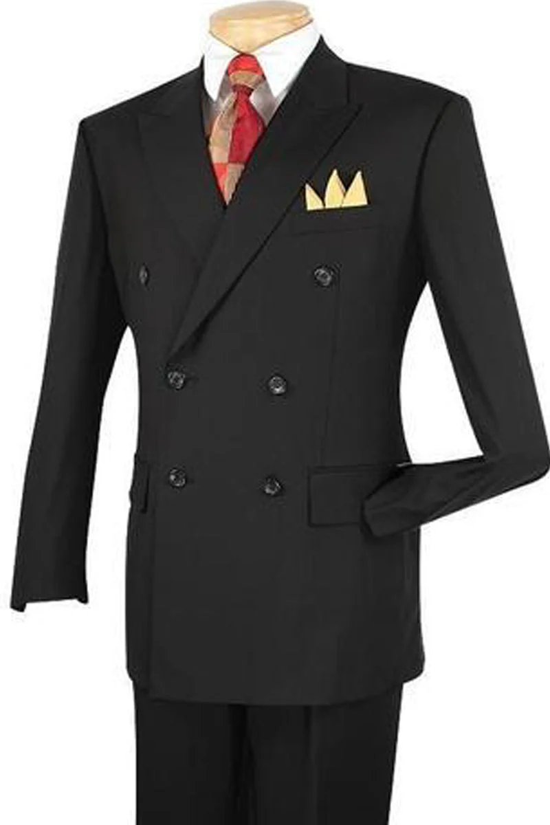 Mens Classic Poplin Double Breasted Suit in Black