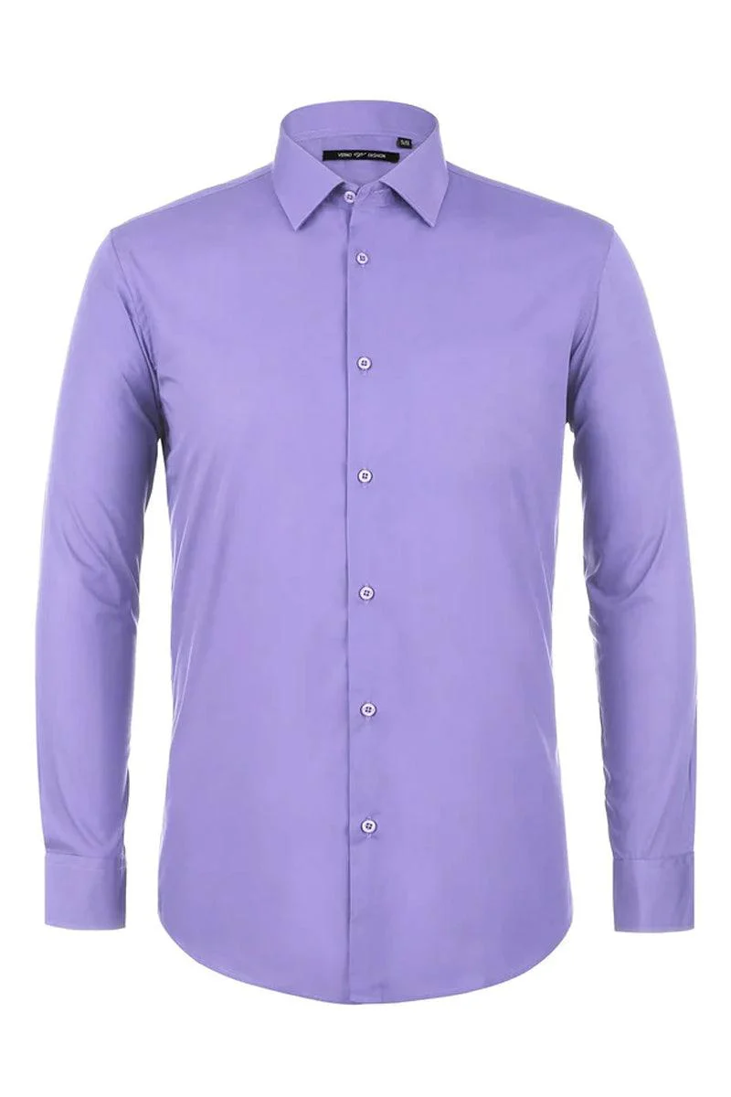 Mens Classic Spread Collar Dress Shirt in Lavender - Image 2