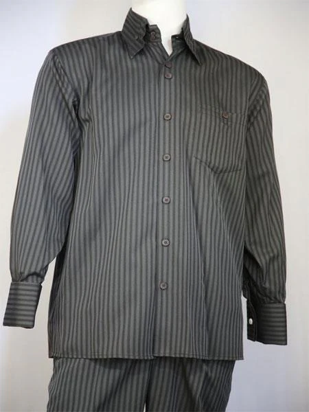 Men's Classic Striped Design Grey Casual Two Piece Walking Outfit For Sale Pant Sets Suit