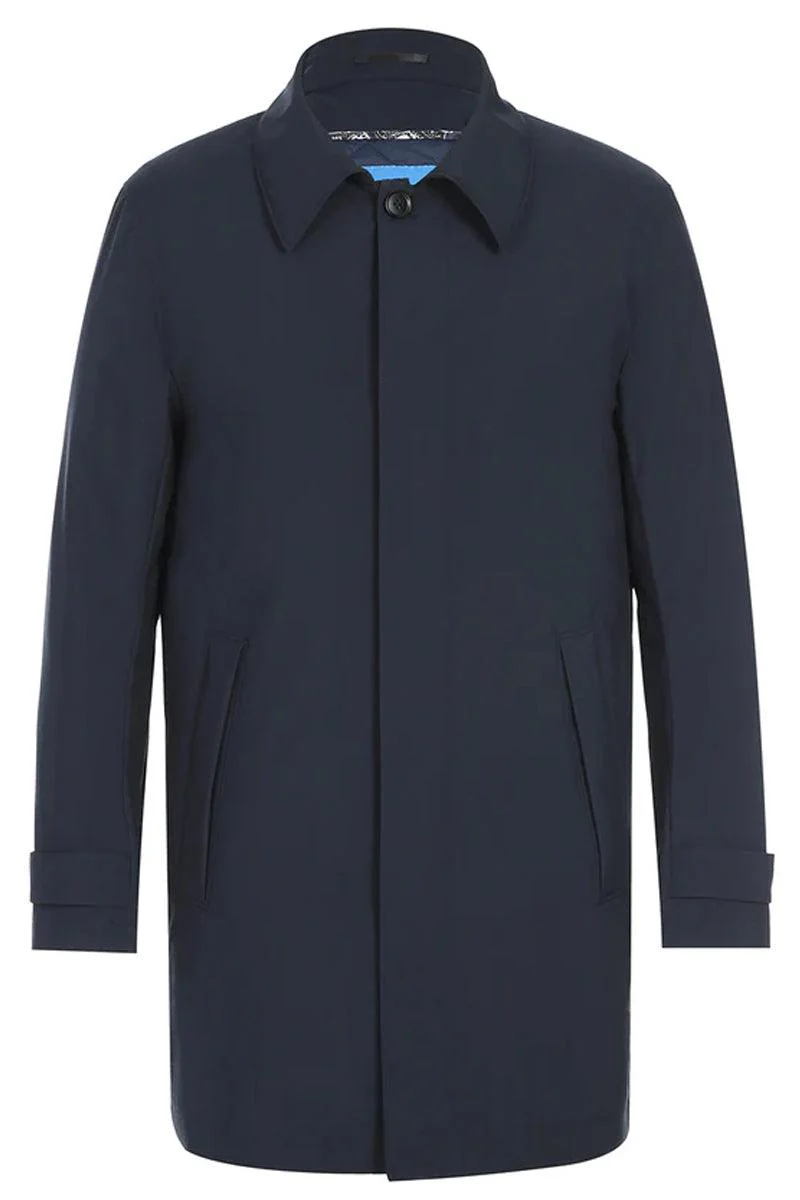 Pelago Men's Navy Rain Coat with Shirt Collar | Classic 3/4 Length
