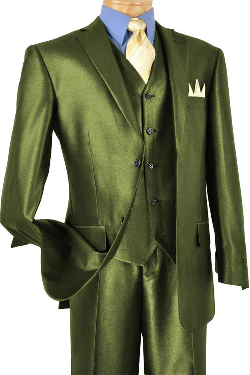 Mens Classic Vested Shiny Sharkskin Blue Suit - Image 3
