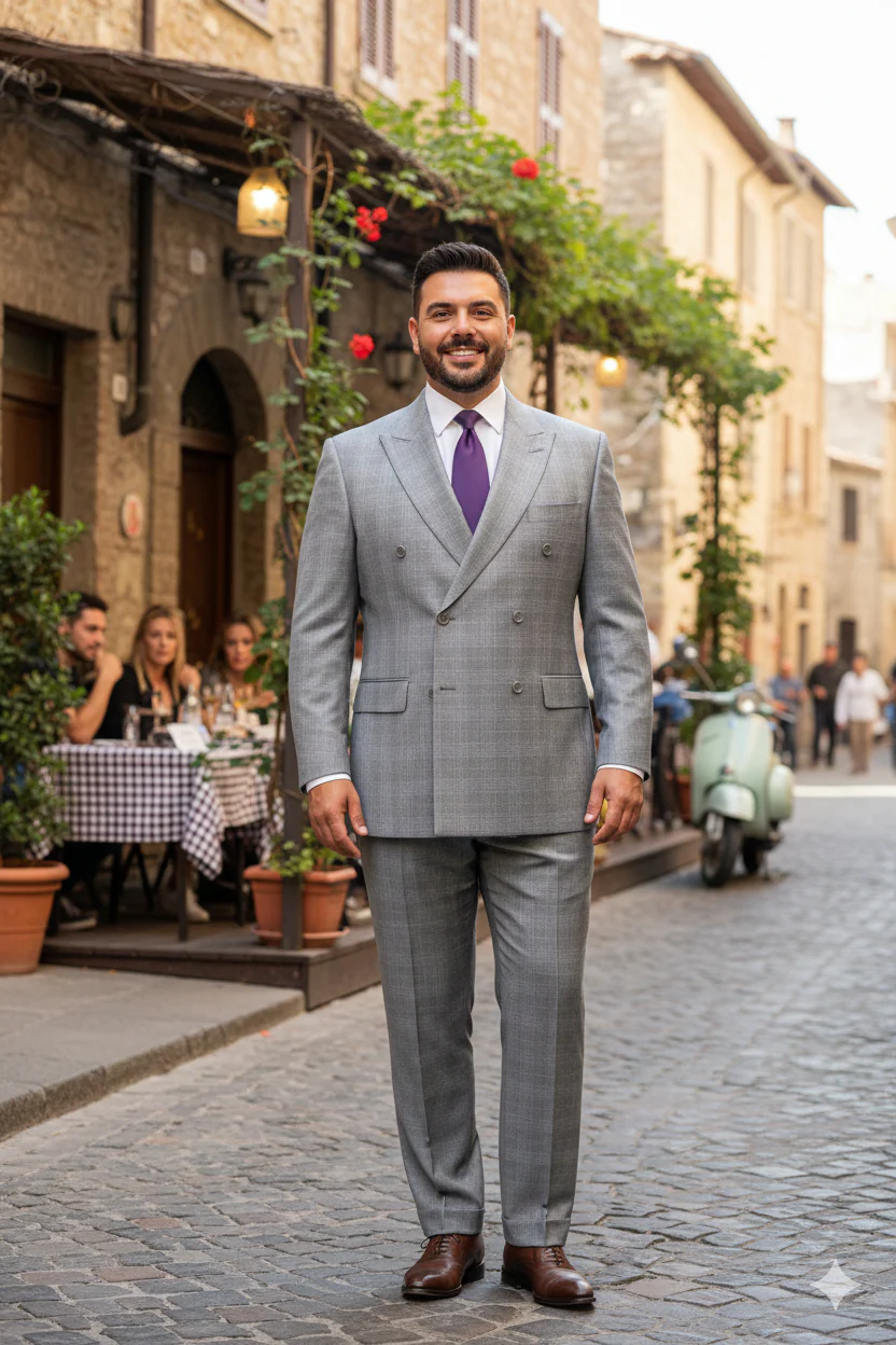 Mens Classic Wool Feel Double Breasted Glen Plaid Suit in Grey - Image 11