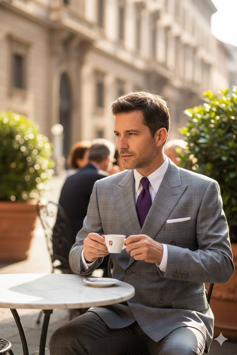 Mens Classic Wool Feel Double Breasted Glen Plaid Suit in Grey - Image 8