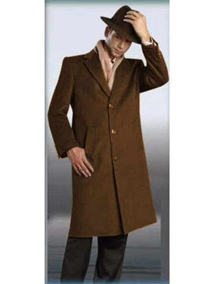 Men's Cognac Authentic Alberto Nardoni Brand Full Length Coat Long Men's Dress Topcoat -  Winter coat