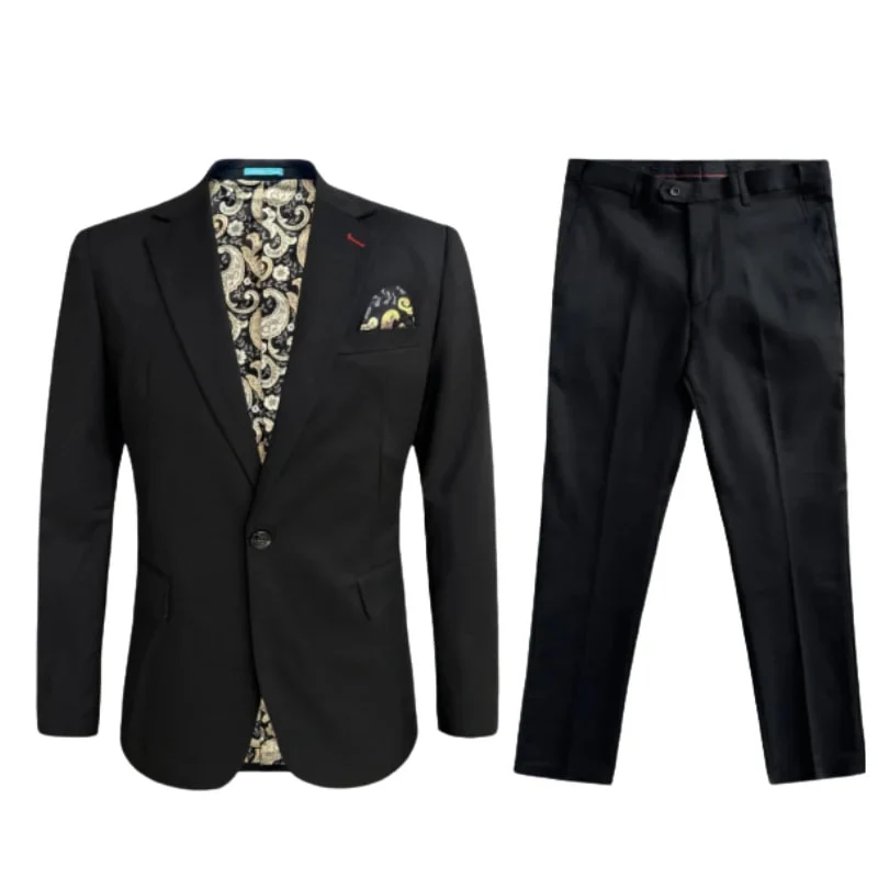 Mens Cotton Stretch Fashion Modern Slim Fit Black Suit