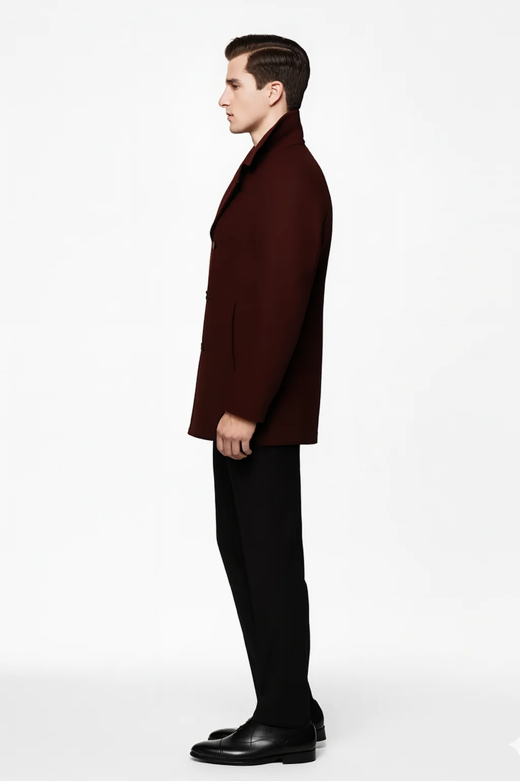 Men'S Designer Men'S Wool Men'S Peacoat Sale Wool Fabric Double Breasted Style Coat For Men Dark Burgundy - Image 8