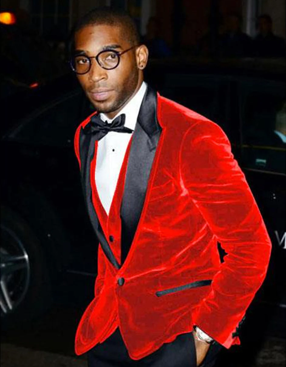 Mens Designer Velvet Tuxedo Jacket in Red - Image 27