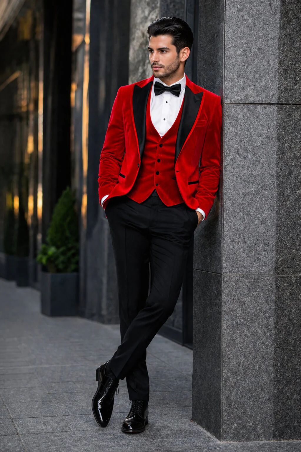 Mens Designer Velvet Tuxedo Jacket in Red - Image 7