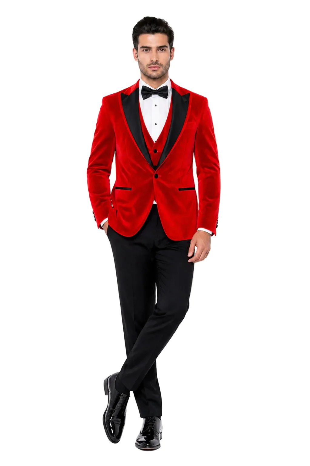 Mens Designer Velvet Tuxedo Jacket in Red - Image 9