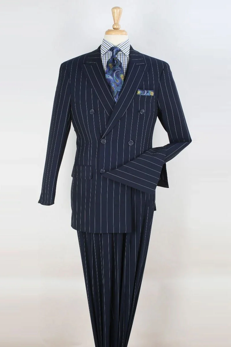 Apollo King 1920's Gangster Pinstripe Suit - Mens Double Breasted in Navy