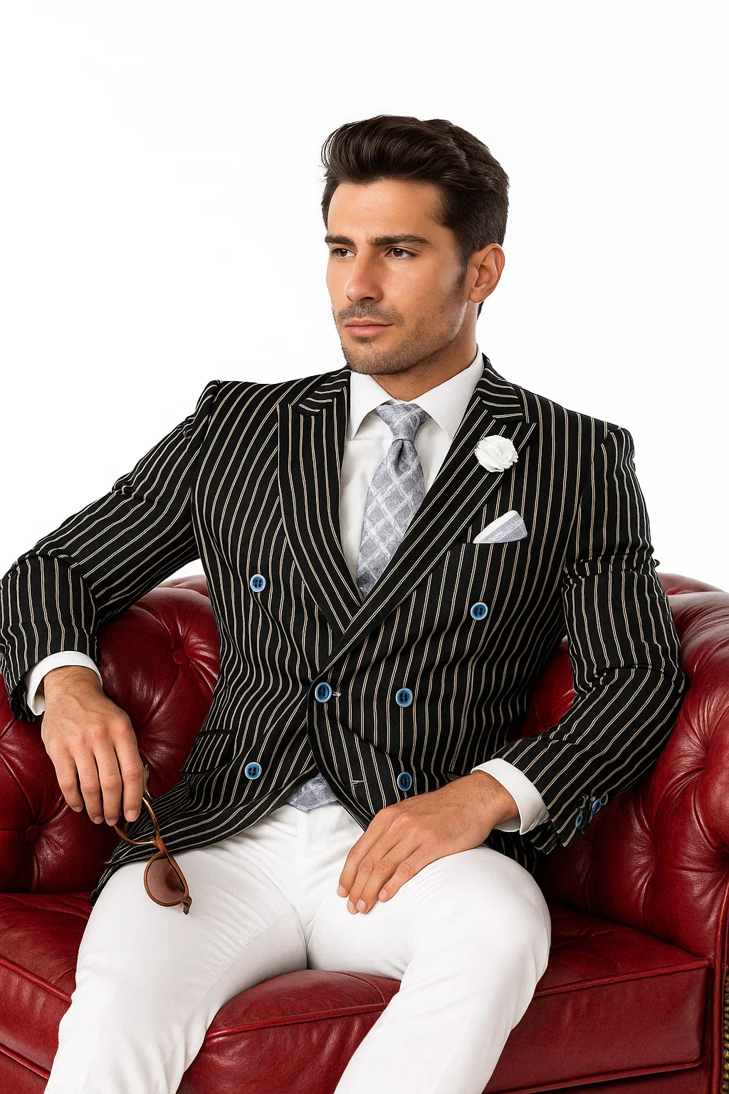 Mens Double Breasted Blazer in Color Black - Pinstripe Sportcoat - Image 7