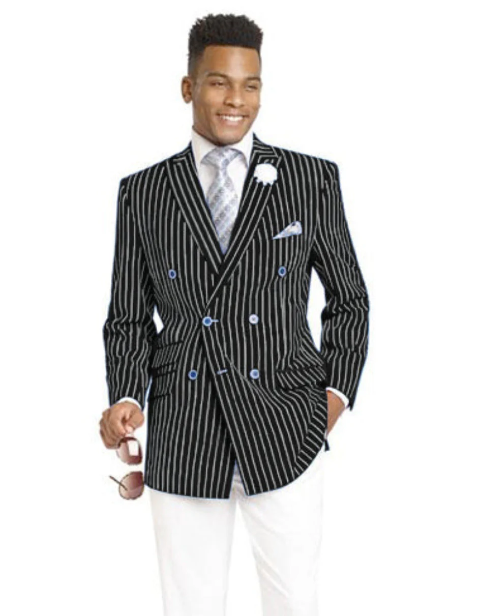 Mens Double Breasted Blazer in Color Black - Pinstripe Sportcoat - Image 8