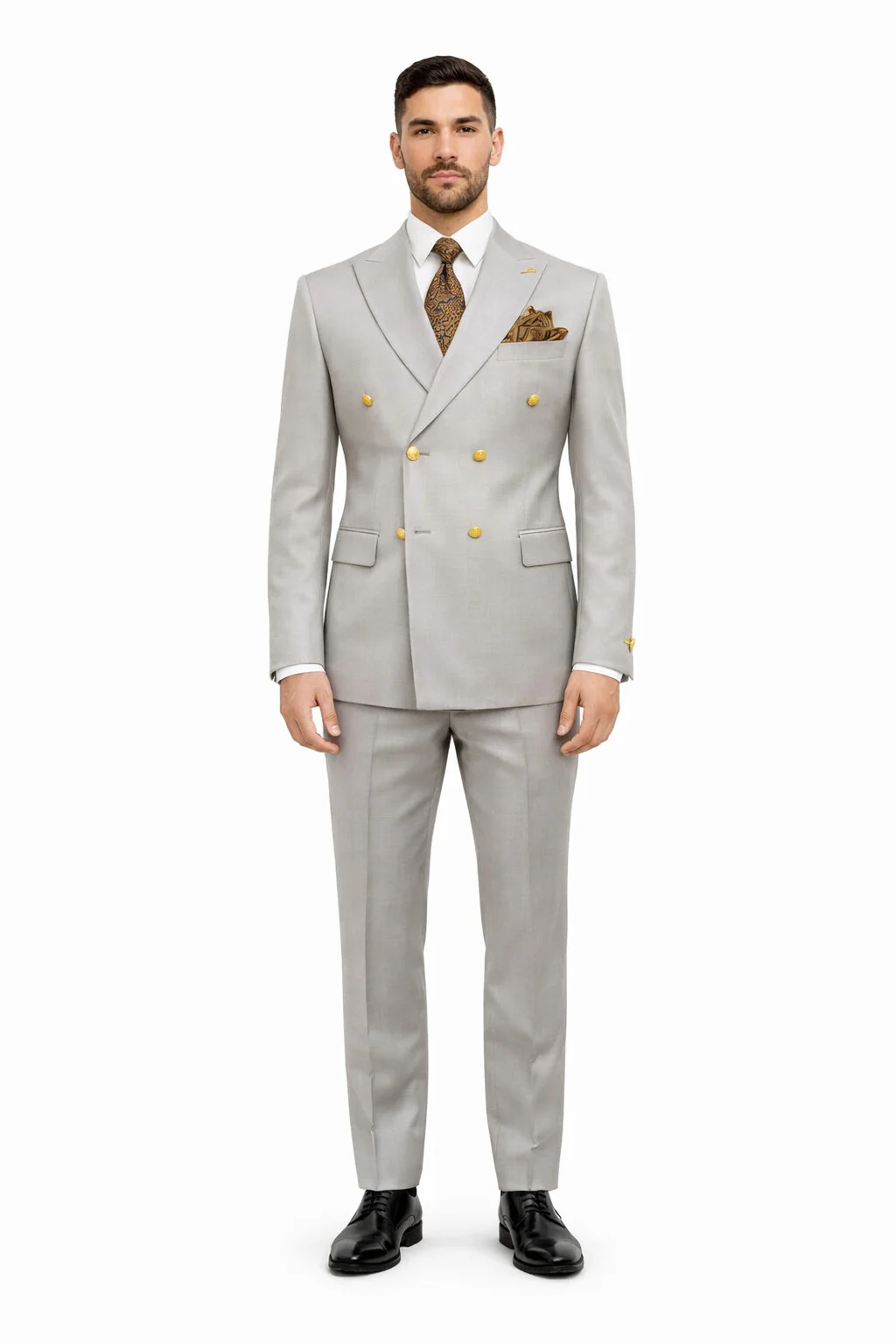Mens Double Breasted Blazer - Wool Light Grey Sport Coat With Gold Buttons