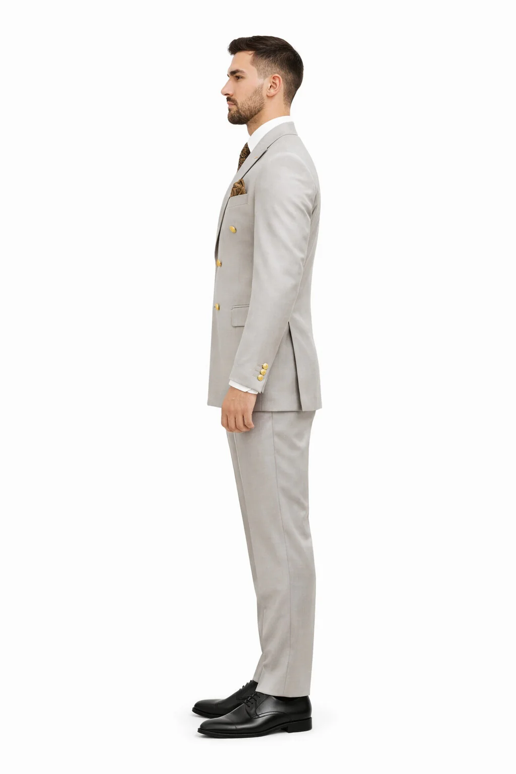 Mens Double Breasted Blazer - Wool Light Grey Sport Coat With Gold Buttons - Image 3