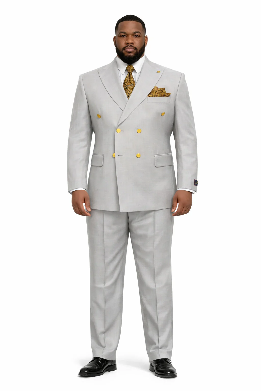 Mens Double Breasted Blazer - Wool Light Grey Sport Coat With Gold Buttons - Image 6