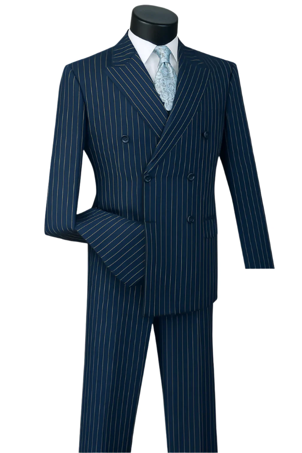 Mens Double Breasted Gangster Pinstripe Suit in Black - Image 3