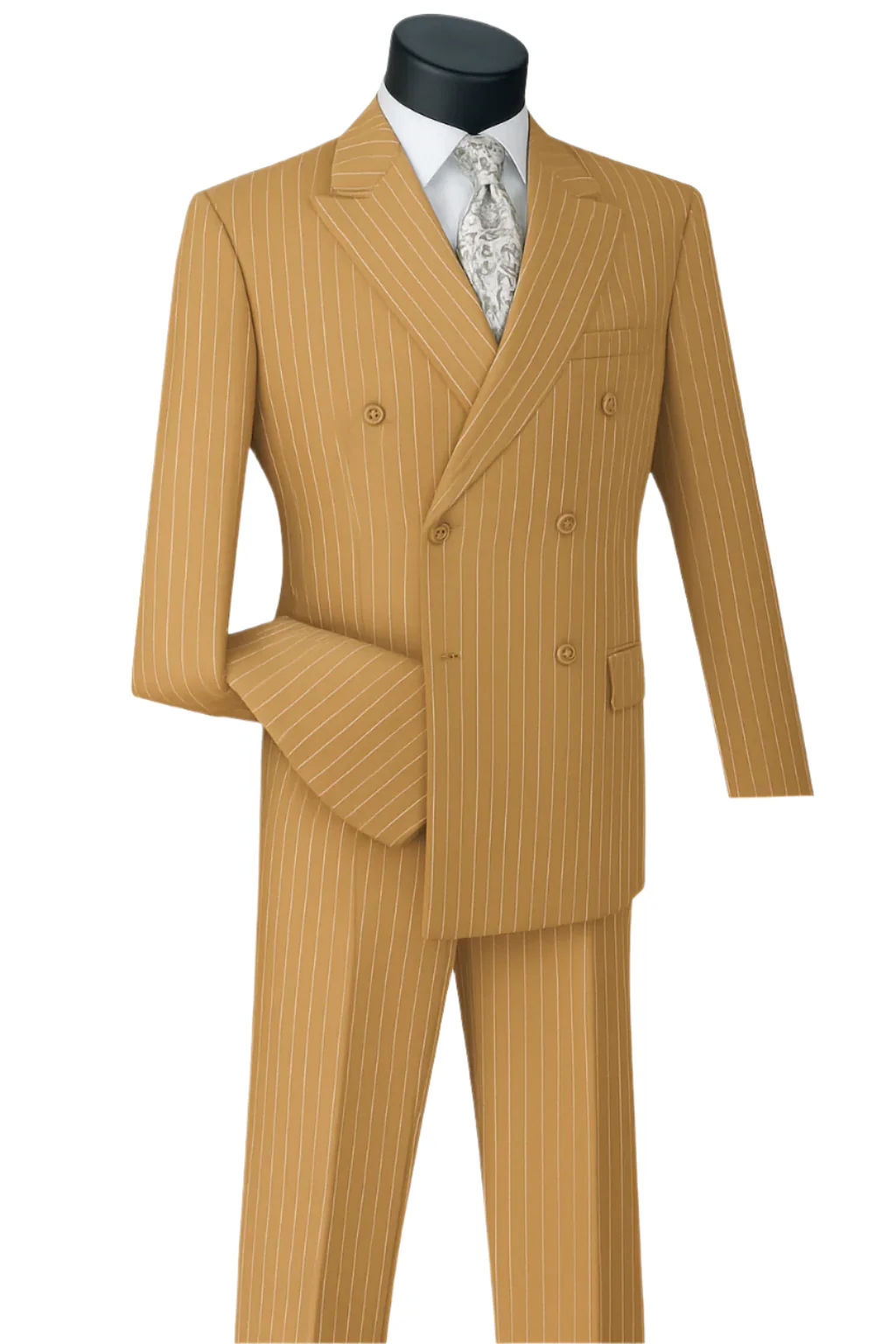 Mens Double Breasted Gangster Pinstripe Suit in Black - Image 4