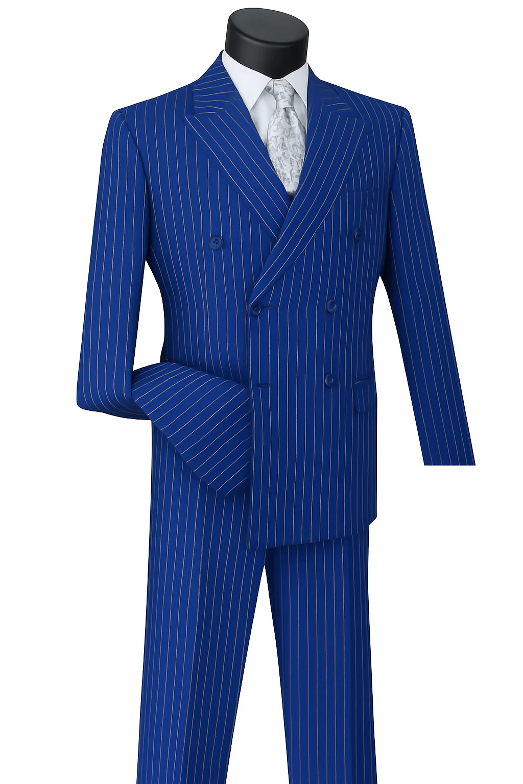 Mens Double Breasted Gangster Pinstripe Suit in Black - Image 5