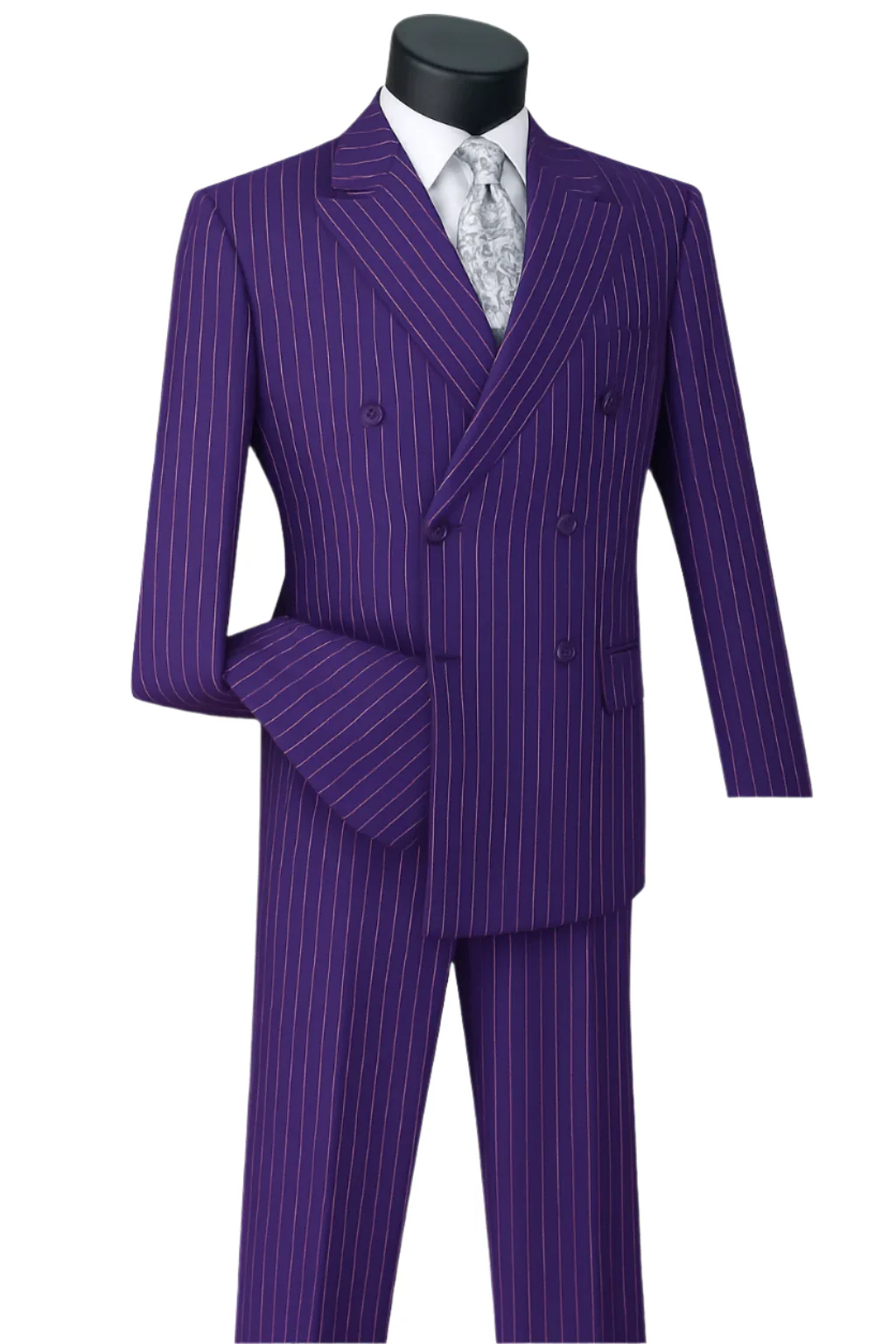Mens Double Breasted Gangster Pinstripe Suit in Black - Image 6
