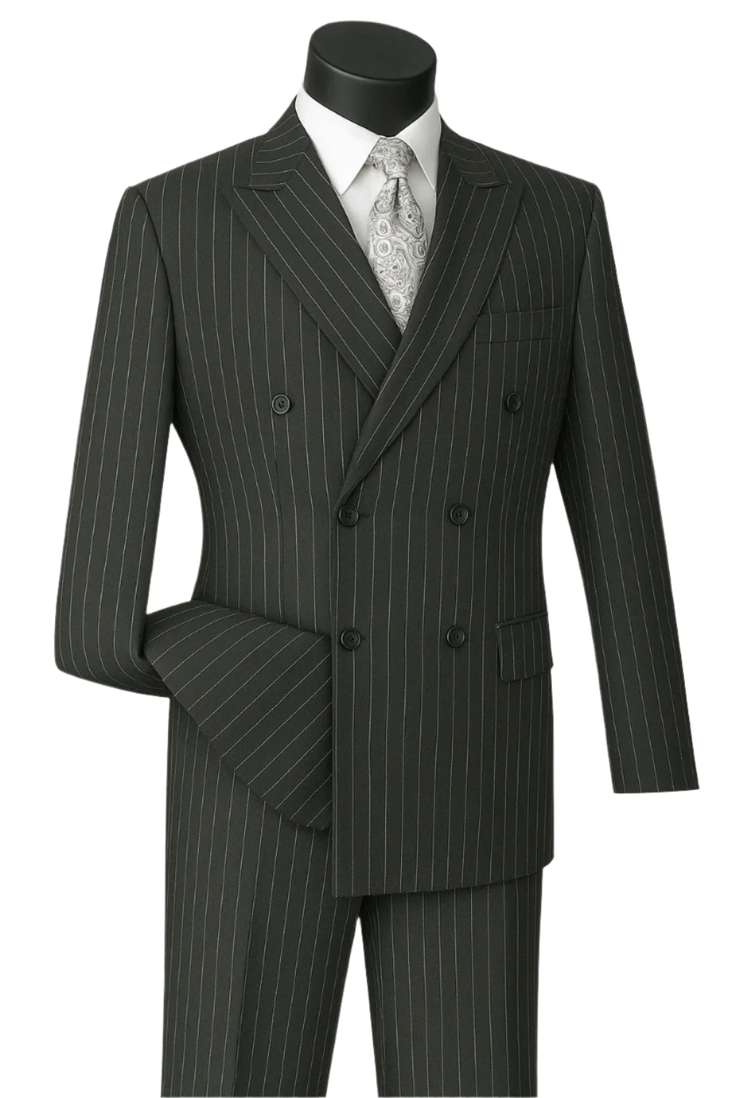 Mens Double Breasted Gangster Pinstripe Suit in Black - Image 8