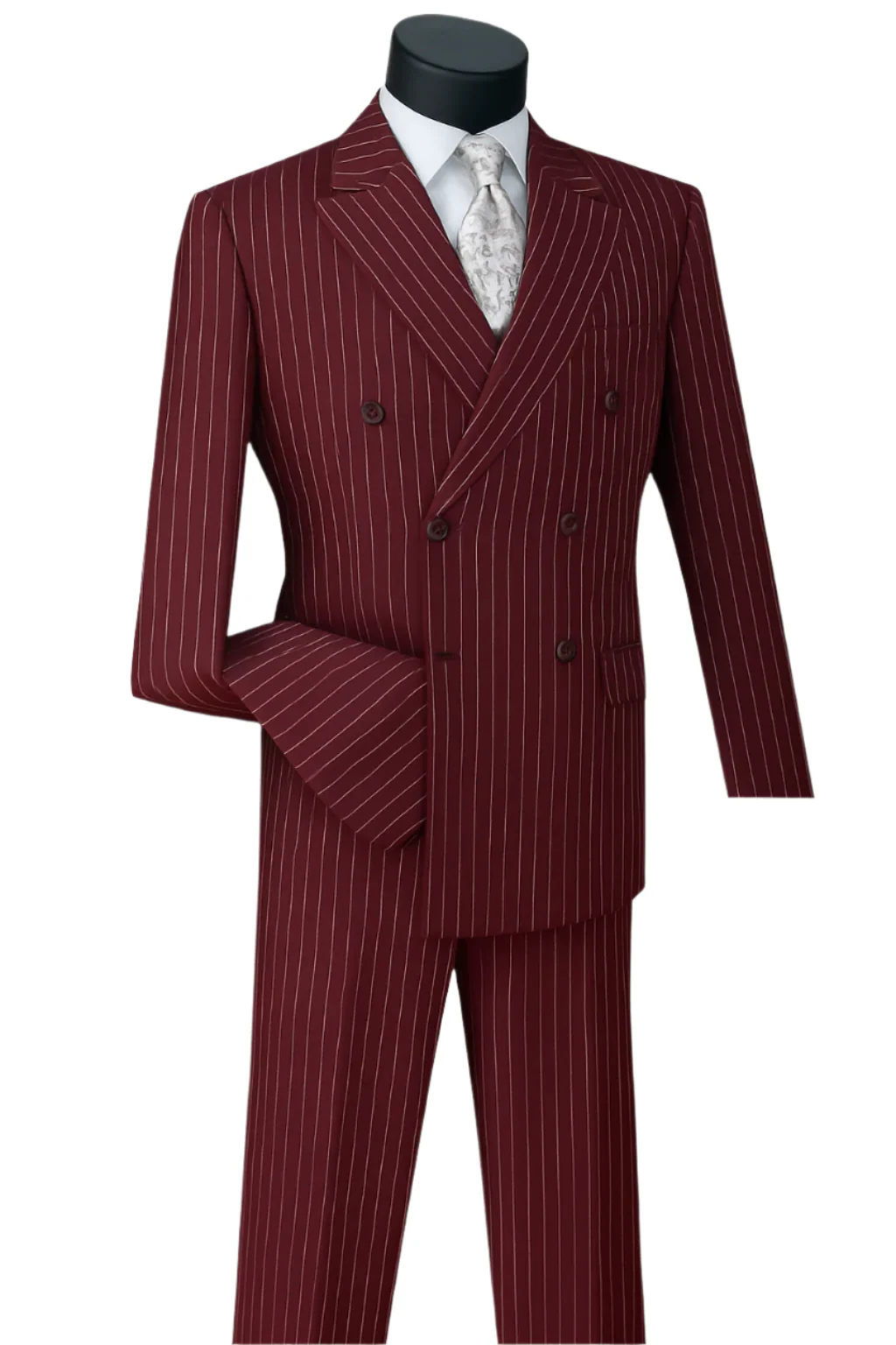 Mens Double Breasted Gangster Pinstripe Suit in Black - Image 9