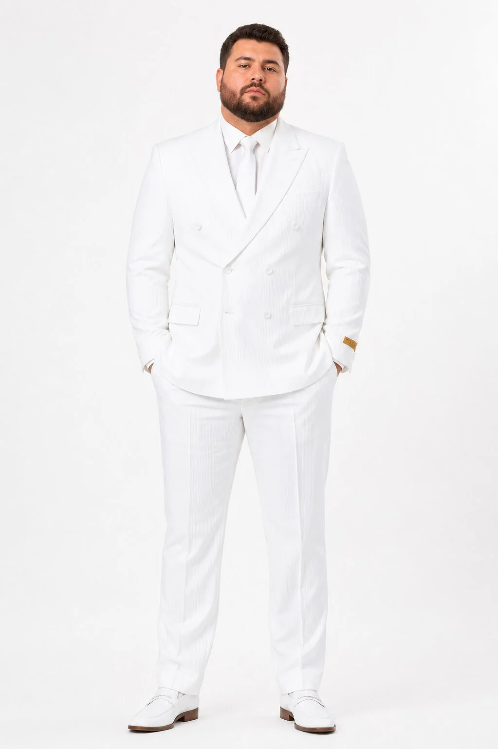 Men's Double Breasted Summer Seersucker Suit in White Pinstripe by Alberto Nardoni - Image 8