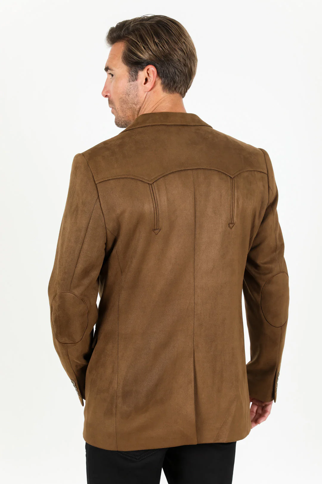 Men’s Double Button Brown Faux Suede Blazer – Modern Fit Dress Jacket - Image 3
