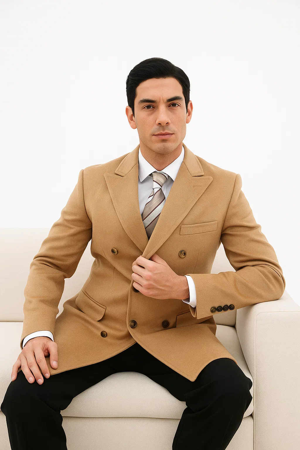 Men'S Dress Coat 36 Inch Cashmere Double Breasted Long Men'S Dress Topcoat - Winter Coat Designer Men'S Peacoat Sale Overcoat Wide Peak Lapel 6 Buttons Camel - Image 5
