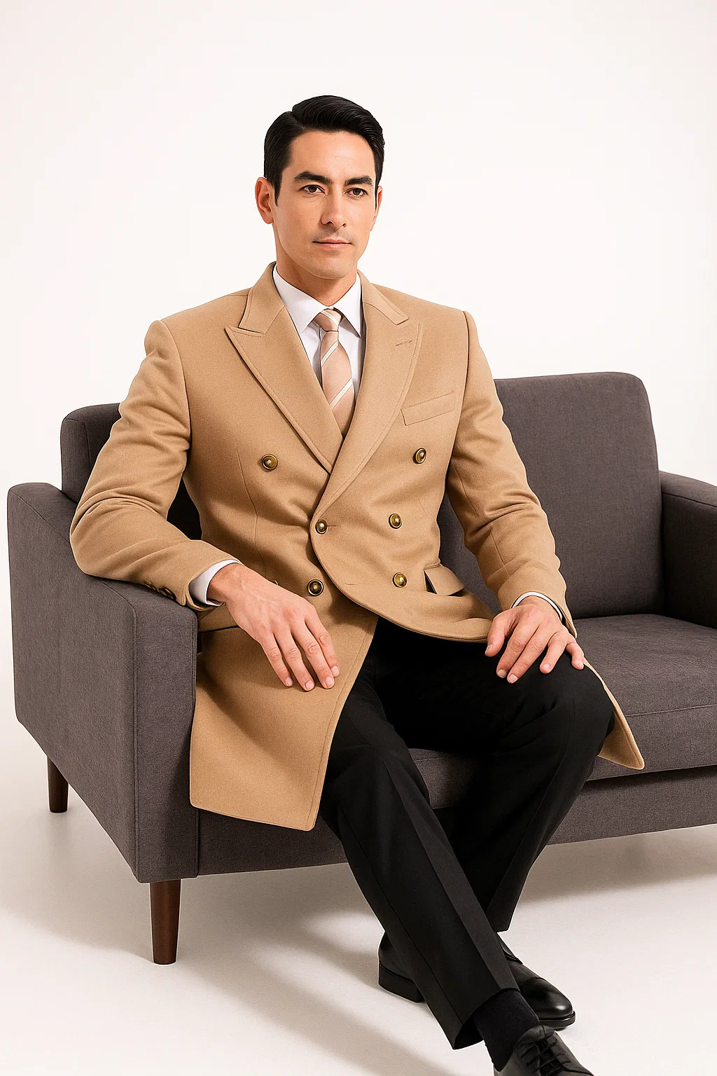 Men'S Dress Coat 36 Inch Cashmere Double Breasted Long Men'S Dress Topcoat - Winter Coat Designer Men'S Peacoat Sale Overcoat Wide Peak Lapel 6 Buttons Camel - Image 6