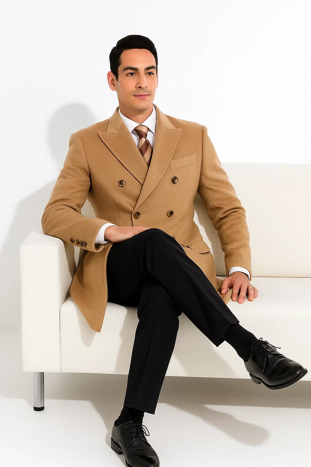 Men'S Dress Coat 36 Inch Cashmere Double Breasted Long Men'S Dress Topcoat - Winter Coat Designer Men'S Peacoat Sale Overcoat Wide Peak Lapel 6 Buttons Camel - Image 7