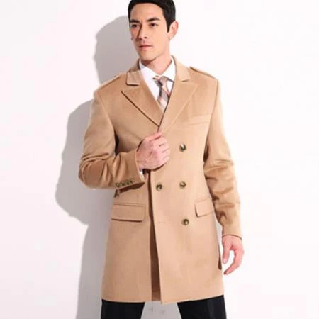 Men'S Dress Coat 36 Inch Cashmere Double Breasted Long Men'S Dress Topcoat - Winter Coat Designer Men'S Peacoat Sale Overcoat Wide Peak Lapel 6 Buttons Camel - Image 8