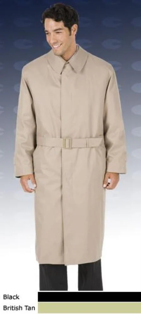 Men's Dress Coat 46 Inch Vent, Fly Front Coat With Split Raglan Sleeves, Full Belt Trench Coat ~ Raincoats