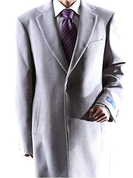 Men's Dress Coat Caravelli 2 Buttons Style Men's Carcoat ~Three Quarter Light Gray Long Men's Dress Topcoat - Winter coat