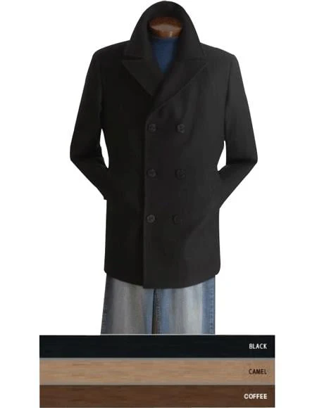 Men'S Dress Coat COAT08 Designer Men'S Wool Men'S Peacoat Sale Wool Blend Double Breasted Broad Lapels Side Pocket In 3 Color