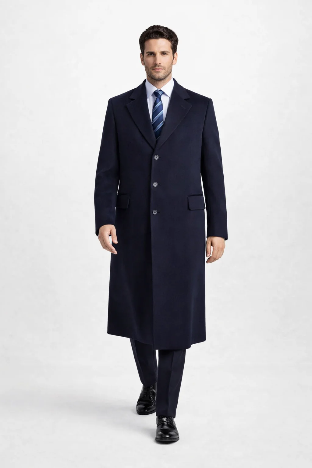 Men'S Dress Coat Long Wool Winter Dress Knee Length Coat 45 Inch Navy Blue Men'S Overcoat Classic Model Features Button Front Wool 3 Button Style - Image 3