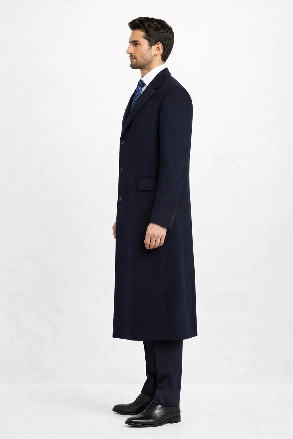 Men'S Dress Coat Long Wool Winter Dress Knee Length Coat 45 Inch Navy Blue Men'S Overcoat Classic Model Features Button Front Wool 3 Button Style - Image 4