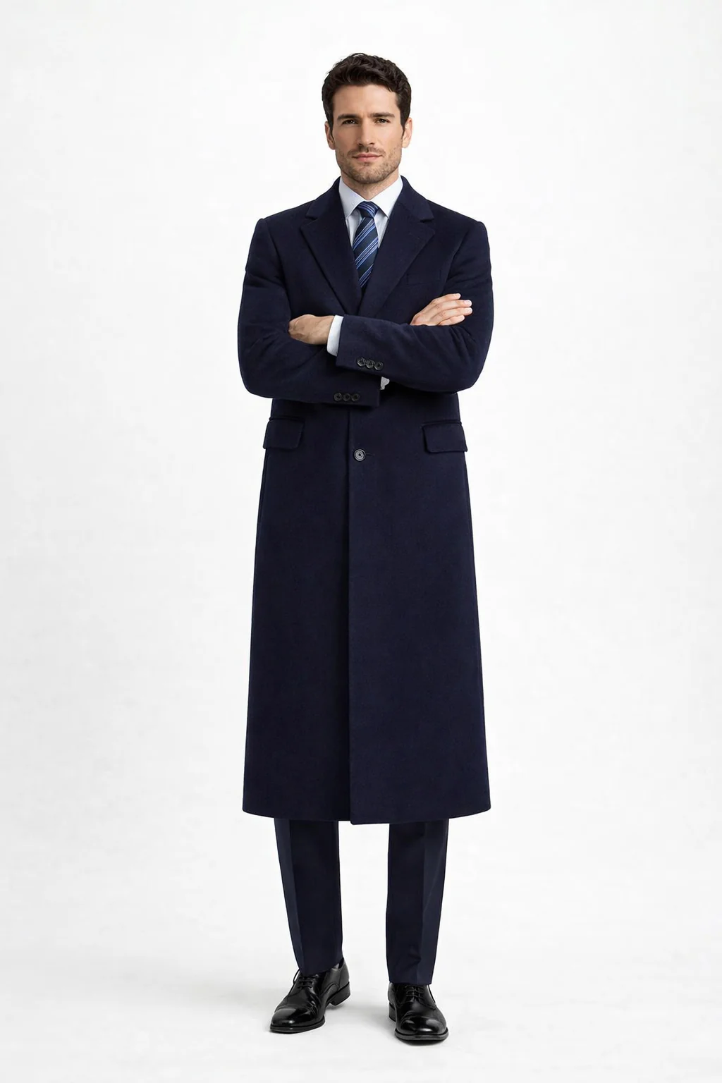 Men'S Dress Coat Long Wool Winter Dress Knee Length Coat 45 Inch Navy Blue Men'S Overcoat Classic Model Features Button Front Wool 3 Button Style - Image 5