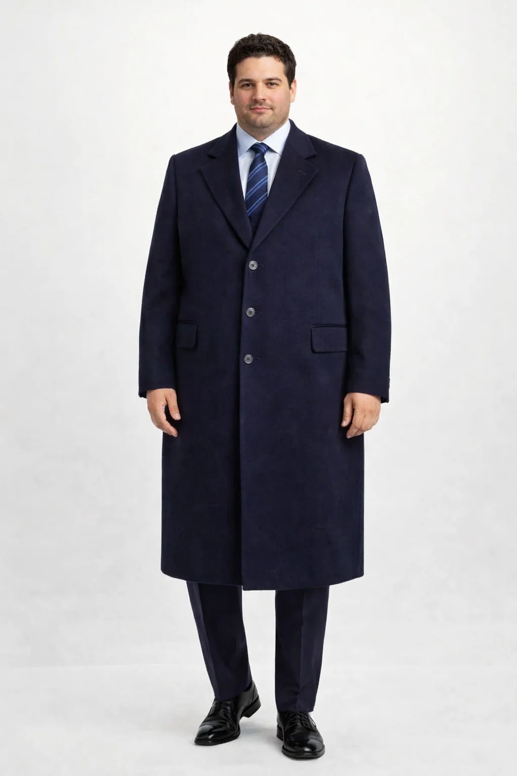 Men'S Dress Coat Long Wool Winter Dress Knee Length Coat 45 Inch Navy Blue Men'S Overcoat Classic Model Features Button Front Wool 3 Button Style - Image 6