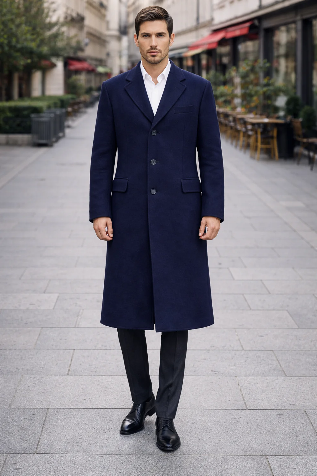 Men'S Dress Coat Long Wool Winter Dress Knee Length Coat 45 Inch Navy Blue Men'S Overcoat Classic Model Features Button Front Wool 3 Button Style - Image 7