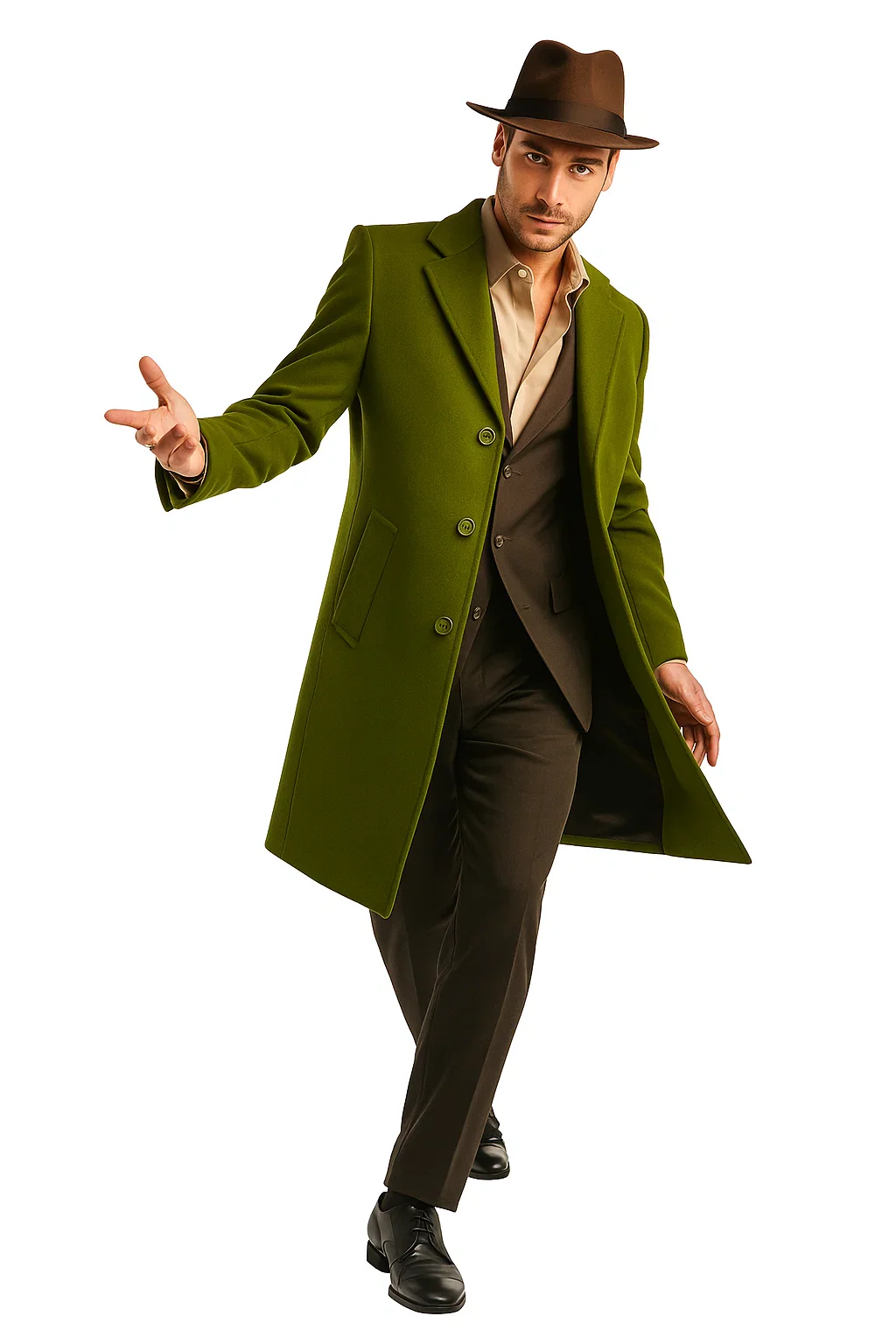 Men's Dress Coat Olive Green Overcoat 3 Button Style Wool  Winter Men's Topcoat Sale - Image 3
