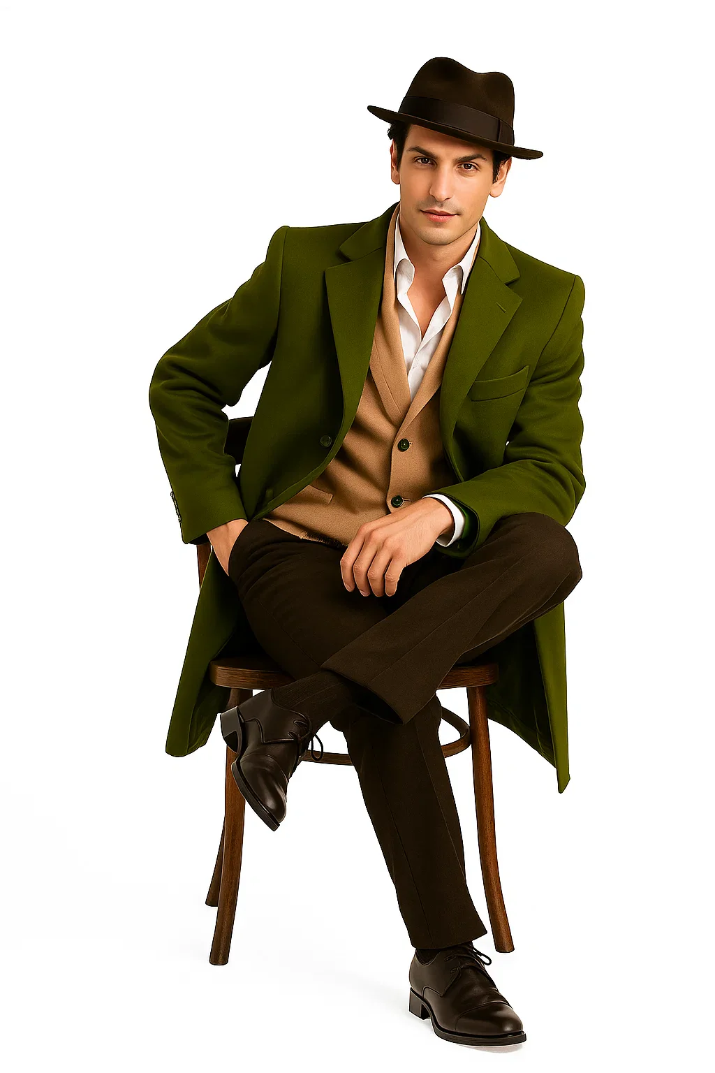 Men's Dress Coat Olive Green Overcoat 3 Button Style Wool  Winter Men's Topcoat Sale - Image 6