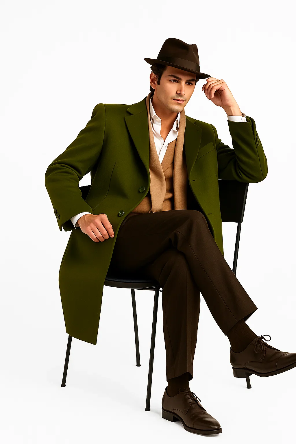 Men's Dress Coat Olive Green Overcoat 3 Button Style Wool  Winter Men's Topcoat Sale - Image 7