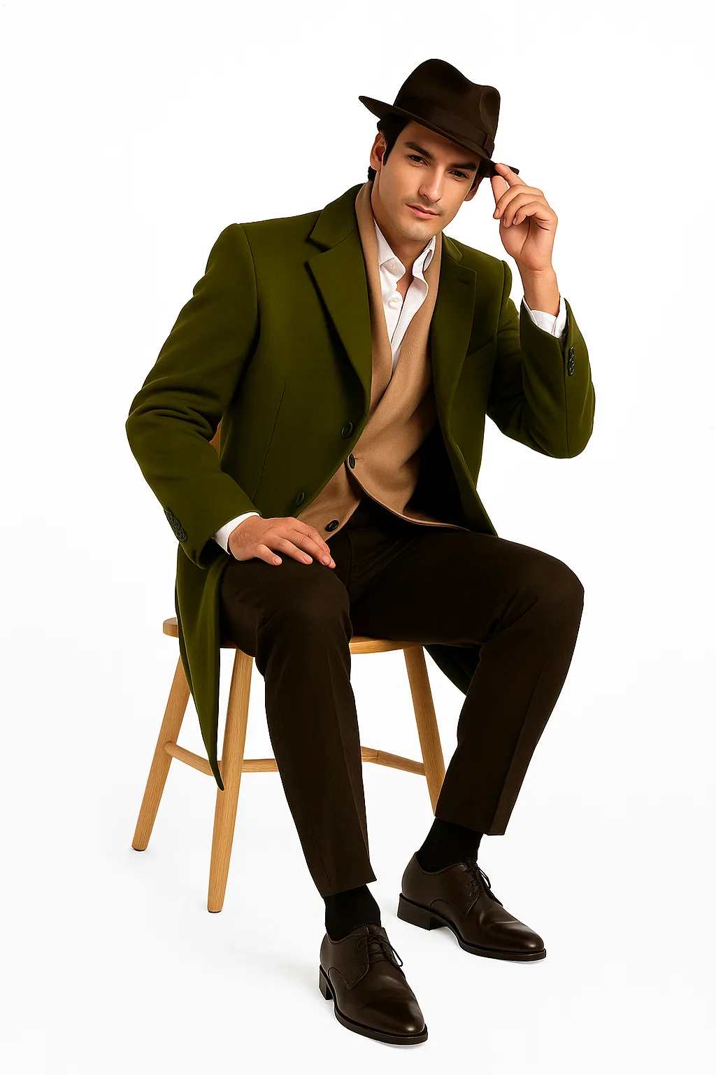 Men's Dress Coat Olive Green Overcoat 3 Button Style Wool  Winter Men's Topcoat Sale - Image 8
