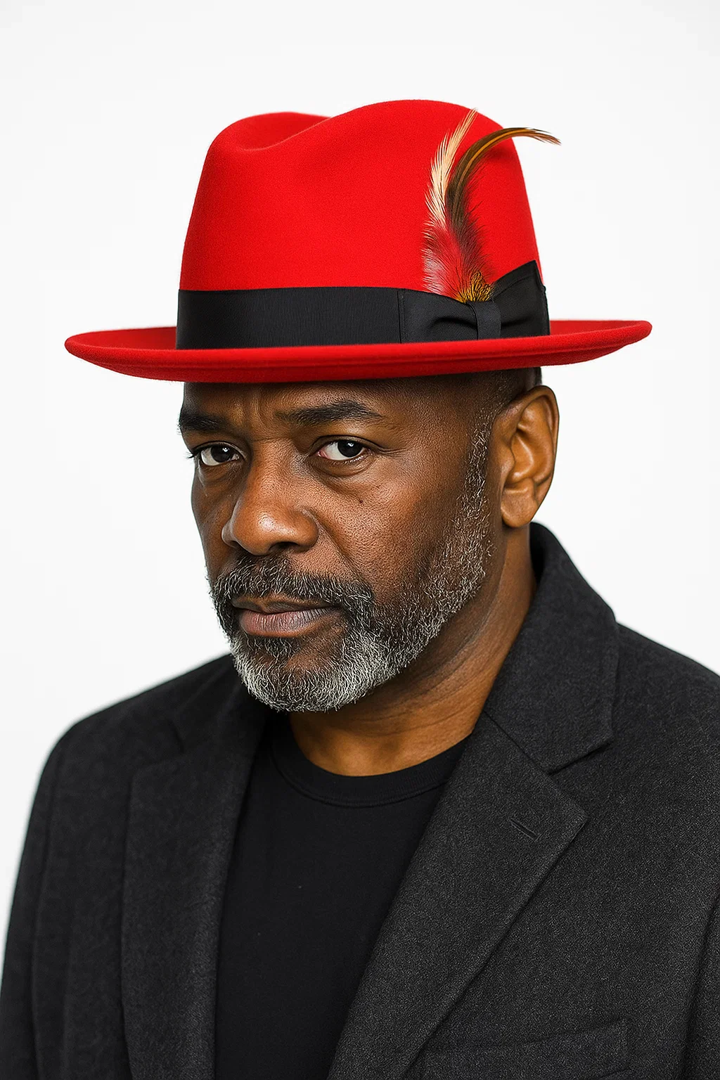 Mens Dress Hat Mens Red/Black Fedora Hat - Image 4